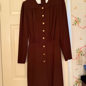 Sonia Rykiel Brown Cream Buttoned Long Sleeve Dress